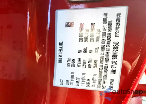 2022 Tesla Model 3 z USA, uszkodzony, nr VIN 5YJ3E1EB0NF288643